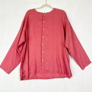 Dosa Linen Button Up Shirt Size 2 Small/Medium Lagenlook Salmon Pink